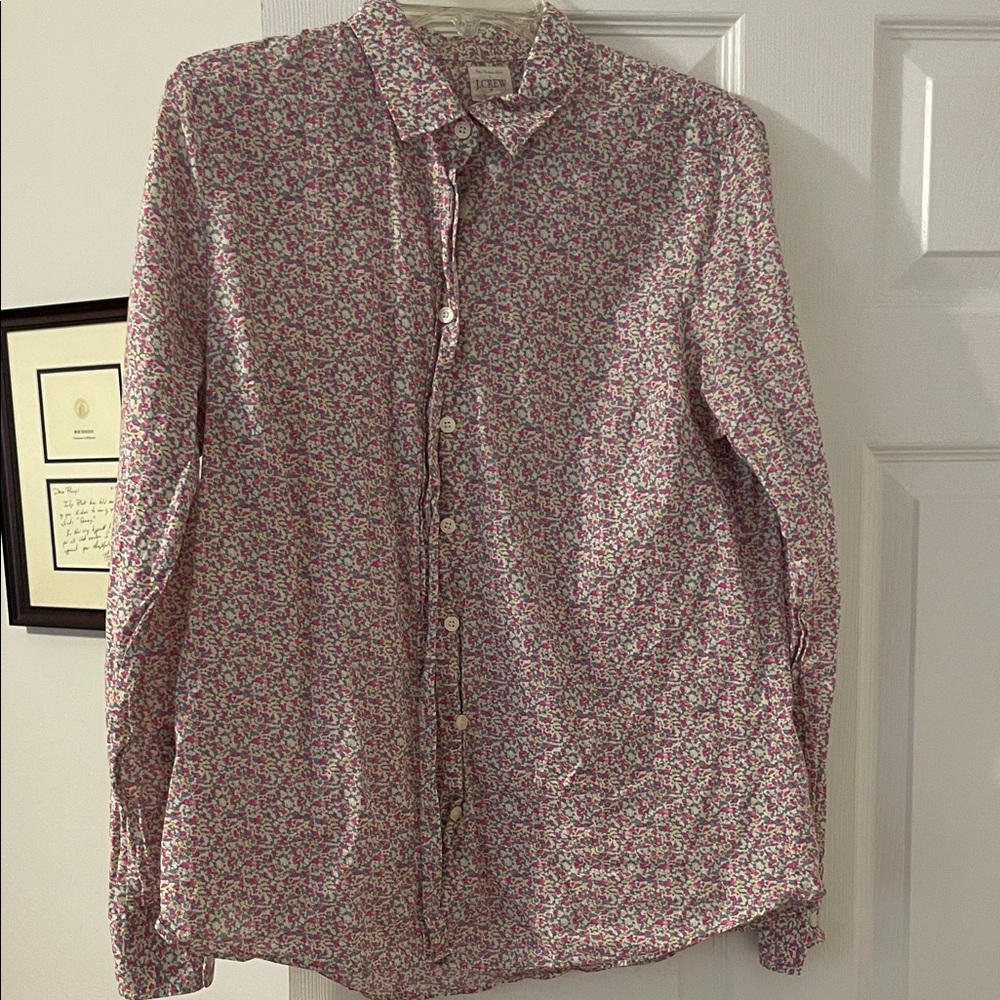 J. Crew Size L Ladies' Floral Button-Up Shirt - Pink Multi